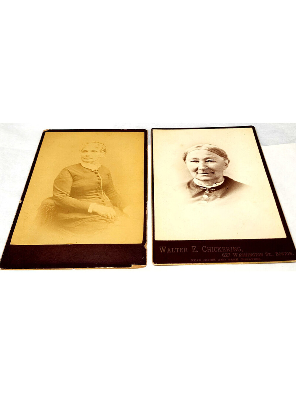 Antique 1880s Photo Pair Same Woman Bogardus NY Walter Chickering Boston MA Lot